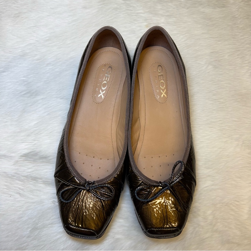 Geox Brown Patent Leather Ballet Flats
